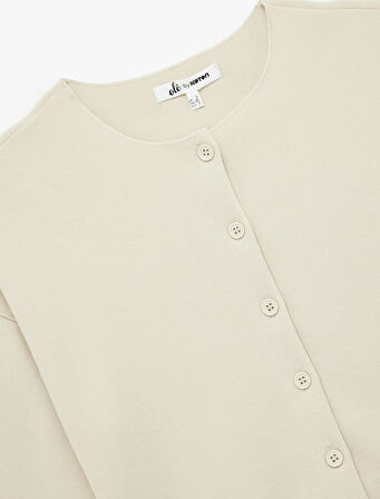 Uzun Kollu Bisiklet Yaka Düğmeli Triko Hırka