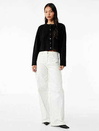 Uzun Kollu Bisiklet Yaka Düğmeli Triko Hırka