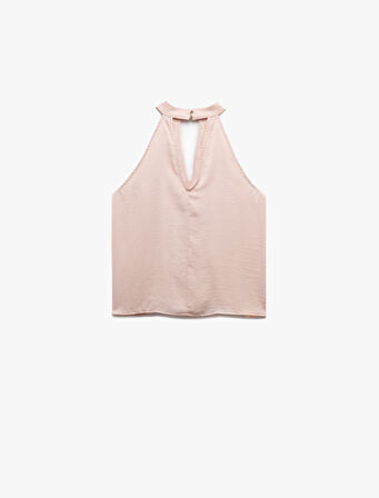 Aerobin Kumaş Kolsuz Halter Yaka Fırfırlı Bluz