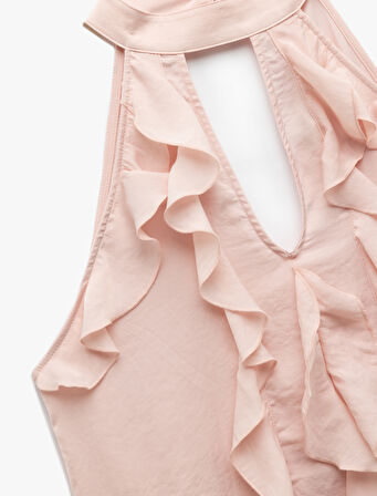 Aerobin Kumaş Kolsuz Halter Yaka Fırfırlı Bluz