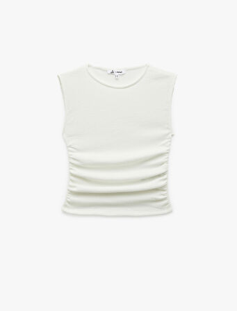 Kolsuz Bisiklet Yaka Slim Fit Bürümcük Drapeli Bluz