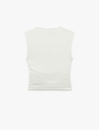 Kolsuz Bisiklet Yaka Slim Fit Bürümcük Drapeli Bluz