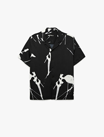 Regular Fit Kısa Kollu Devrik Yaka Desenli Gömlek