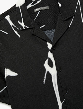 Regular Fit Kısa Kollu Devrik Yaka Desenli Gömlek