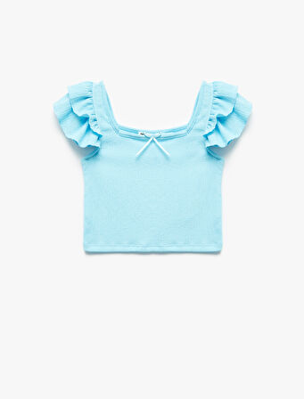 Fırfırlı Fiyonk Detaylı Bisiklet Yaka Crop Bluz