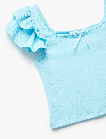 Fırfırlı Fiyonk Detaylı Bisiklet Yaka Crop Bluz