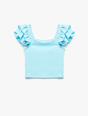 Fırfırlı Fiyonk Detaylı Bisiklet Yaka Crop Bluz