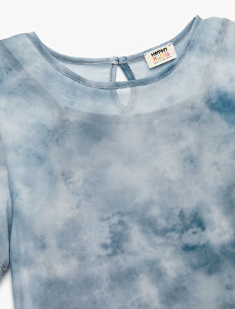 Kısa Kollu Astarlı Bisiklet Yaka Tül Bluz