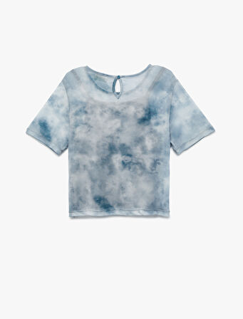 Kısa Kollu Astarlı Bisiklet Yaka Tül Bluz