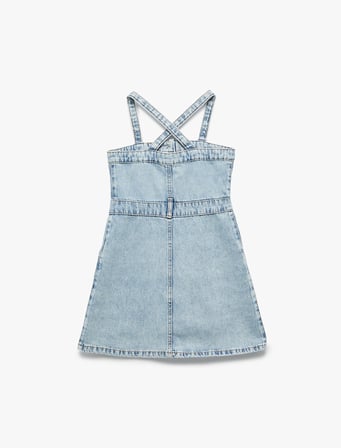 Pamuklu Askılı Düğmeli Cepli Denim Elbise