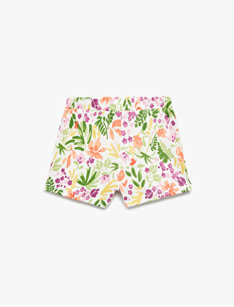 Pamuklu Beli Lastikli Çiçekli Şort