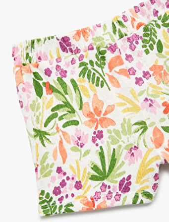 Pamuklu Beli Lastikli Çiçekli Şort