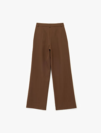 Cepli Pile Detaylı Yüksek Bel Palazzo Pantolon