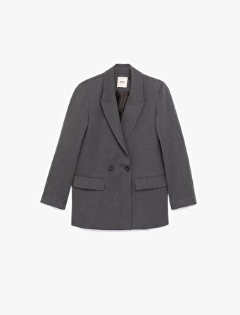 Uzun Kollu Viskon Karışımlı Kruvaze Yaka Oversize Blazer Ceket