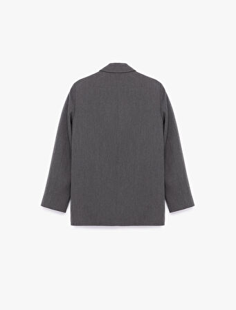 Uzun Kollu Viskon Karışımlı Kruvaze Yaka Oversize Blazer Ceket