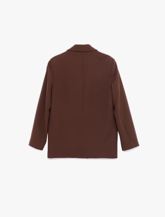 Uzun Kollu Kapaklı Cep Detaylı Oversize Kruvaze Blazer Ceket