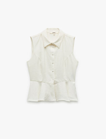 Viskon Kumaş Astarlı Kolsuz Peplum Gömlek