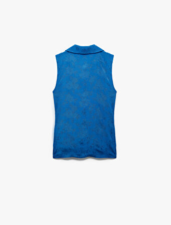  Viskon Kumaş Bağlama Detaylı Kolsuz Kruvaze Çiçekli Gömlek