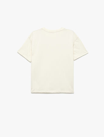 Pamuklu Kısa Kollu Bisiklet Yaka Yaprak Desenli Tişört