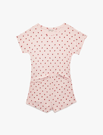 Rahat Kalıp Kısa Kollu Kiraz Baskılı Şortlu Pijama Takımı