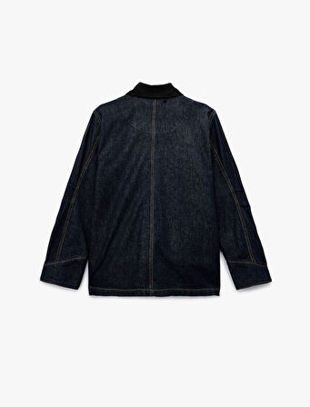 Uzun Kollu Cep Detaylı Gömlek Yaka Denim Ceket