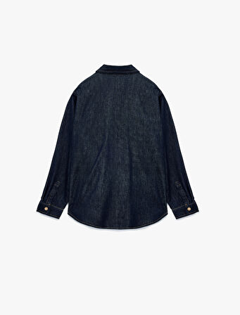Cep Detaylı Uzun Kollu Klasik Yaka Denim Gömlek