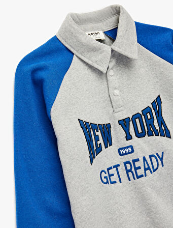 Nakışlı Uzun Kollu Polo Yaka Sweatshirt