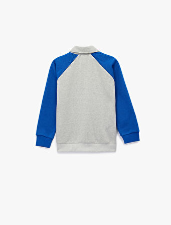 Nakışlı Uzun Kollu Polo Yaka Sweatshirt