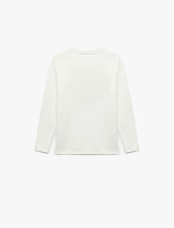 Pamuklu Bisiklet Yaka Uzun Kollu Baskılı Tişört