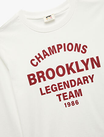 Pamuklu Bisiklet Yaka Uzun Kollu Baskılı Tişört