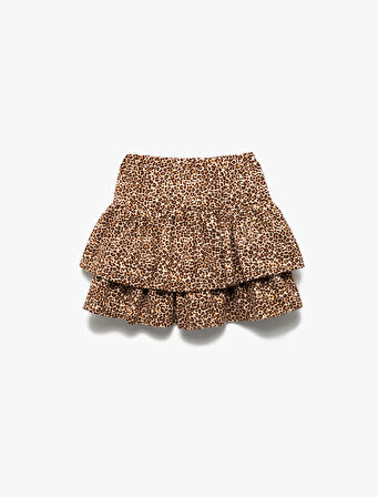 Beli Lastikli Katlı Leopar Desenli Şardonlu Etek