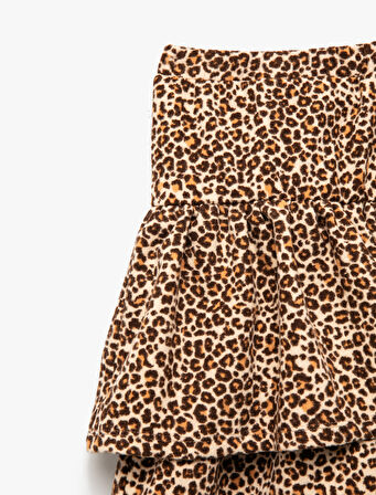 Beli Lastikli Katlı Leopar Desenli Şardonlu Etek