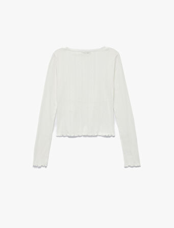 Pamuklu Slim Fit Uzun Kollu U Yaka Crop Pijama Üstü