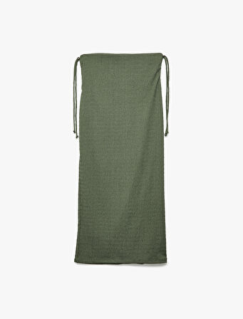 Bürümcük Kumaş Slim Fit Büzgü Detaylı Yırtmaçlı Uzun Etek