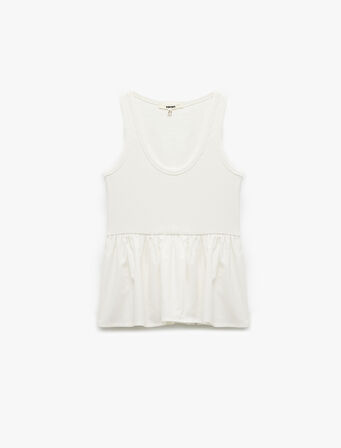 Pamuklu İki Farklı Kumaş Kullanımlı U Yaka Peplum Kesim Atlet