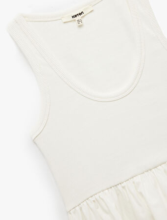 Pamuklu İki Farklı Kumaş Kullanımlı U Yaka Peplum Kesim Atlet