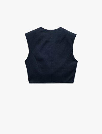 Kolsuz Cepli Bisiklet Yaka Düğmeli Kısa Keten Yelek