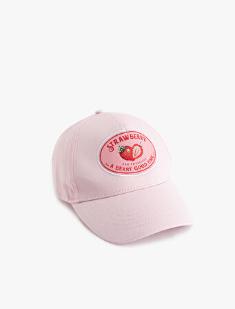 Çilek İşlemeli Pamuklu Kep Şapka