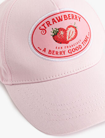 Çilek İşlemeli Pamuklu Kep Şapka