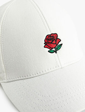 Gül İşlemeli Pamuklu Kep Şapka