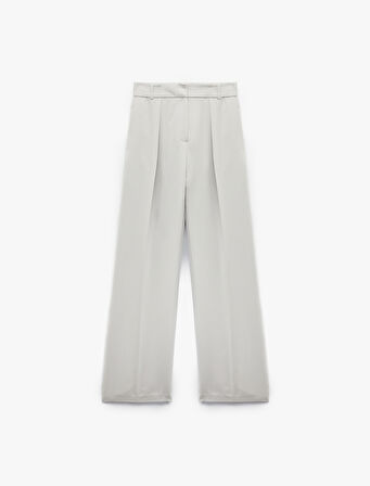 Modal Kumaş Karışımlı Pile Detaylı Cepli Yüksek Bel Geniş Paça Palazzo Pantolon