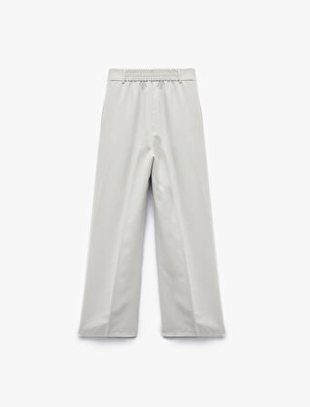 Modal Kumaş Karışımlı Pile Detaylı Cepli Yüksek Bel Geniş Paça Palazzo Pantolon