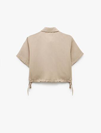 Klasik Yaka Modal Kumaş Kısa Kollu Yanları Bağcıklı Crop Gömlek