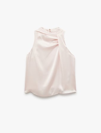 Bisiklet Yaka Drape Detaylı Kolsuz Saten Bluz