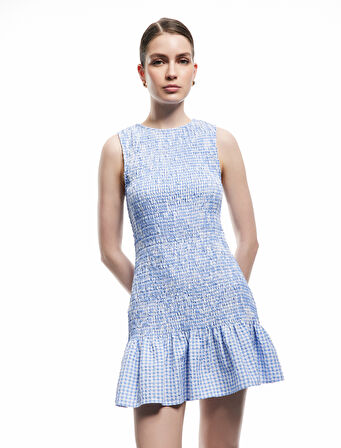 Gipeli Kolsuz Bisiklet Yaka A Kesim Fırfırlı Pötikareli Mini Elbise