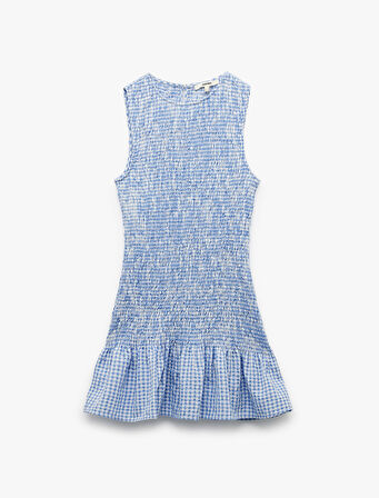 Gipeli Kolsuz Bisiklet Yaka A Kesim Fırfırlı Pötikareli Mini Elbise