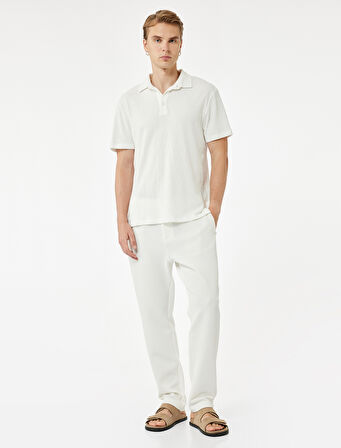 Waffle Dokulu Cep Detaylı Kancalı Slim Fit Pantolon