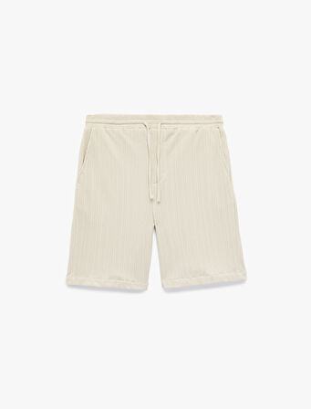 Beli Bağcıklı Cep Detaylı Dokulu Bermuda Şort