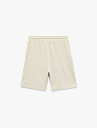 Beli Bağcıklı Cep Detaylı Dokulu Bermuda Şort