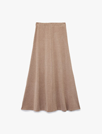 Dikiş Detaylı Pamuk Karışımlı Midi Kloş Triko Etek